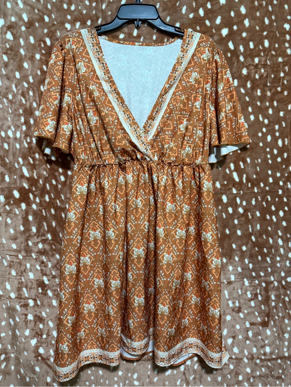 Rust Floral V-Neck Women’s Dress